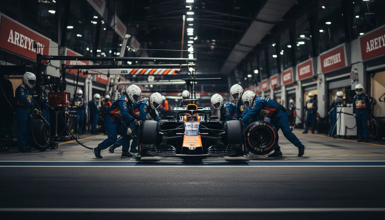 Formule 1-pitcrew in actie tijdens een razendsnelle pitstop