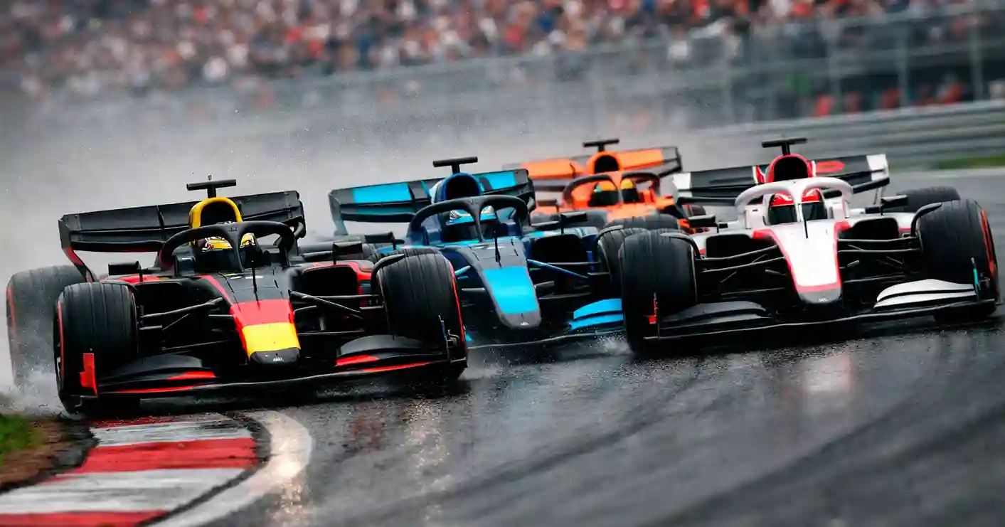 F1-race in actie met dynamische beweging en spanning