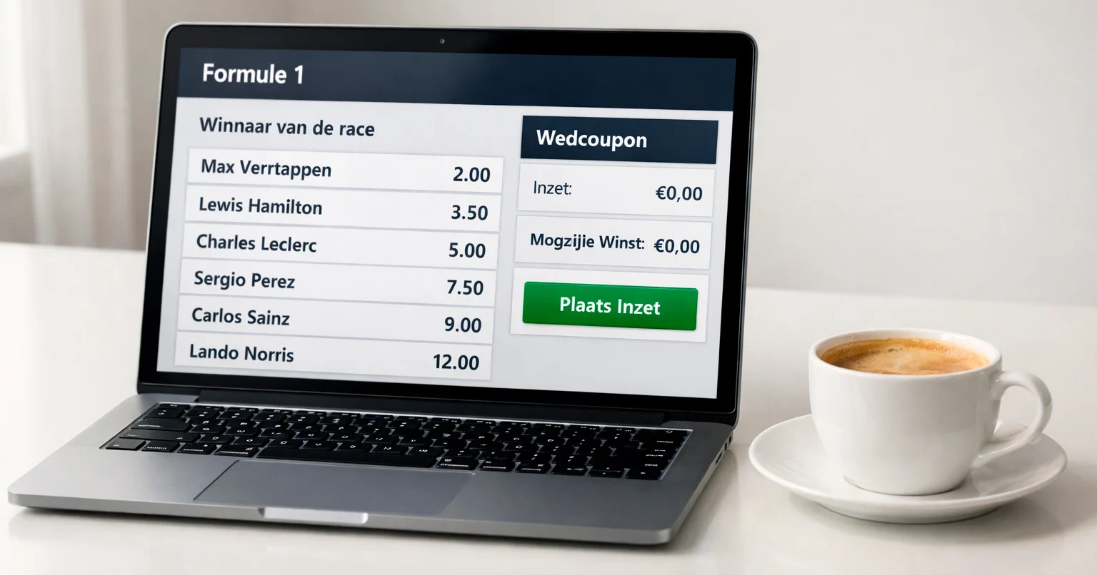 Laptop met F1 weddenschap interface en sportboek odds