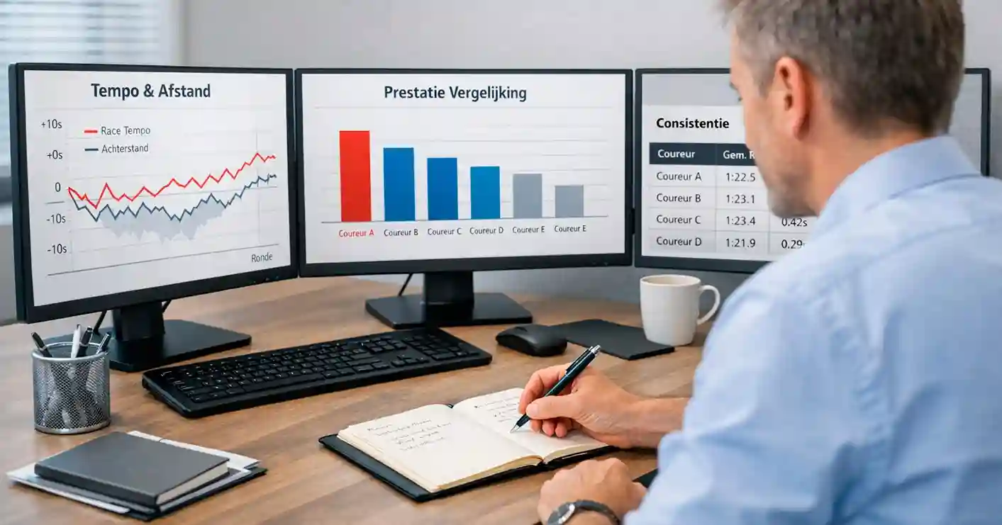 Analist die F1 statistieken bestudeert met grafieken