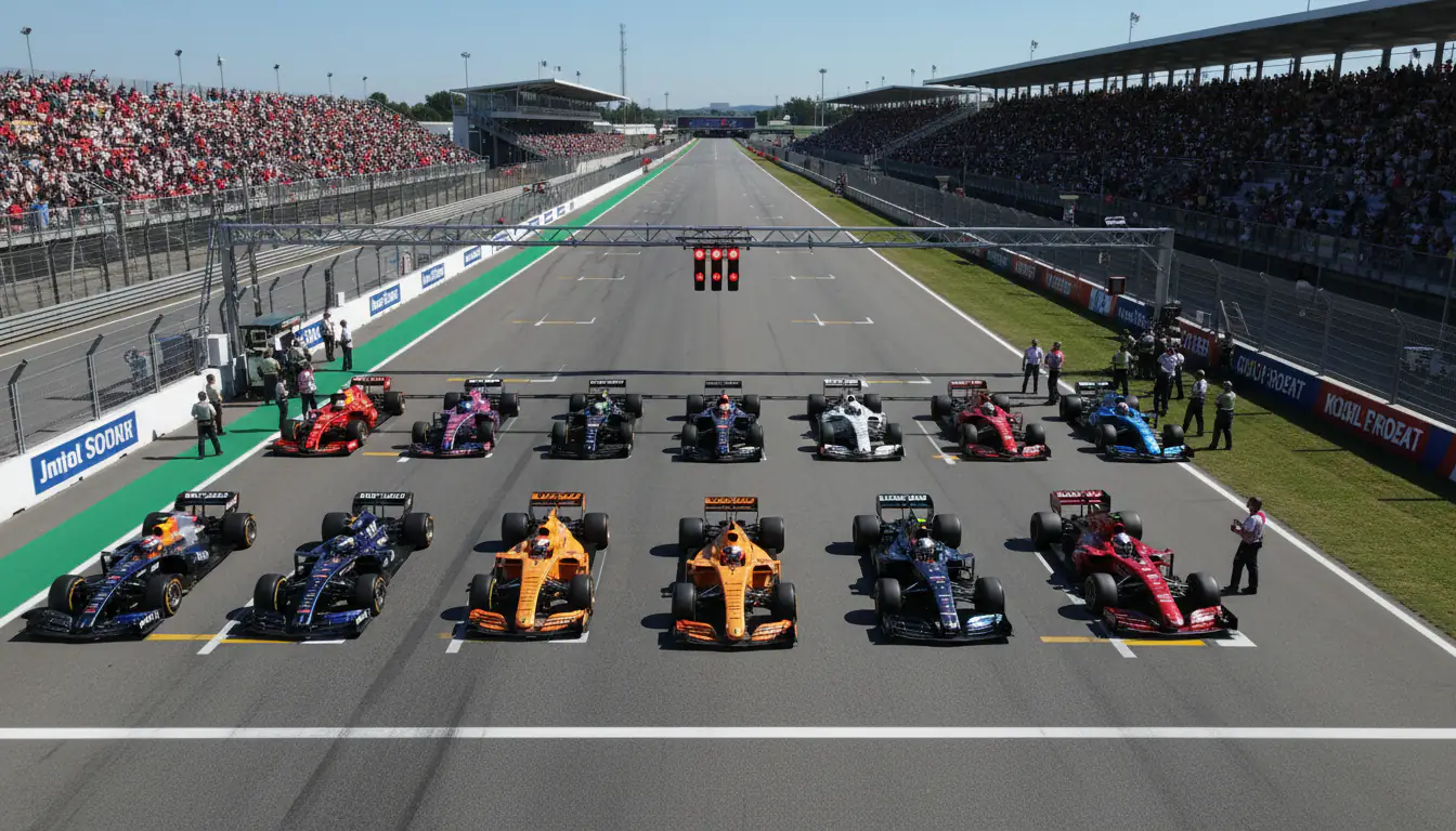 Formule 1-startopstelling met auto's klaar voor de start van de race