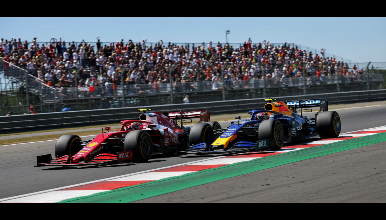 Formule 1-auto's in een fel gevecht naast elkaar bij de start van een sprintrace