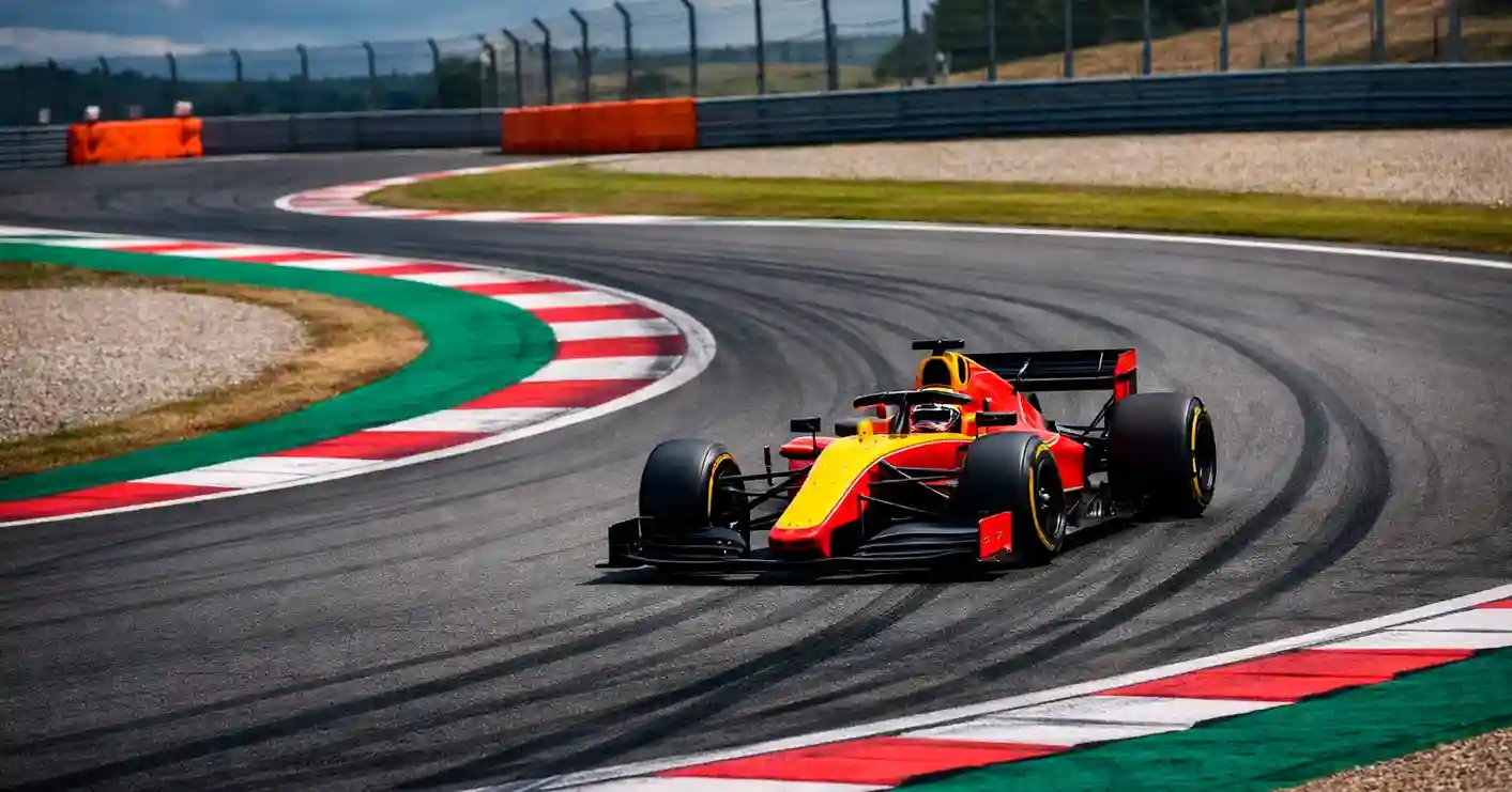 F1-bolide door snelle bocht op technisch circuit